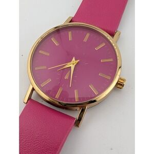 MSPCI Watch Women 37mm Gold Case Pink Faux Leather Band- New Battery